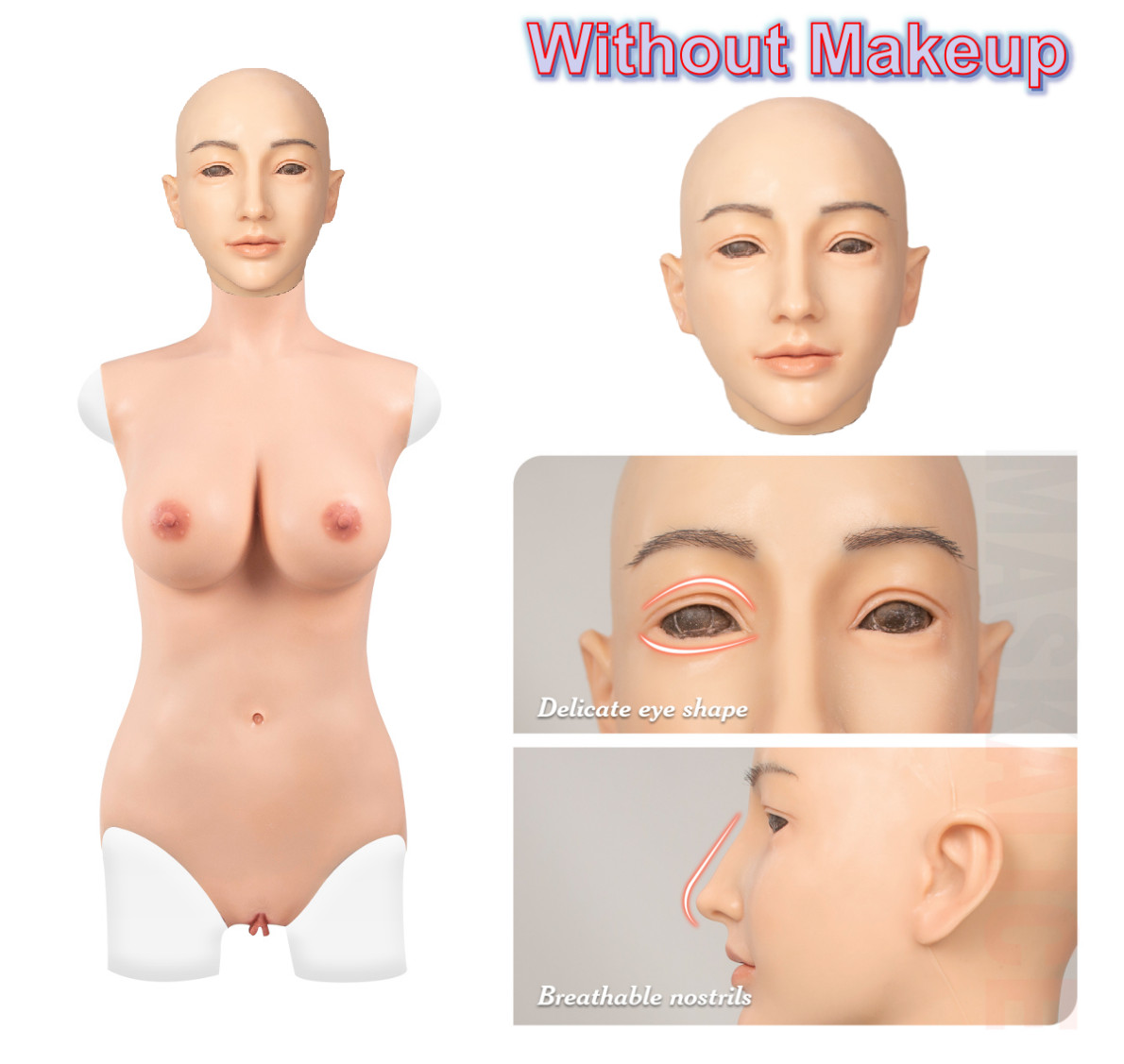 SHM Full Silicone Bodysuit Breast Form Head Mask Full Face Disguise Crossdresser