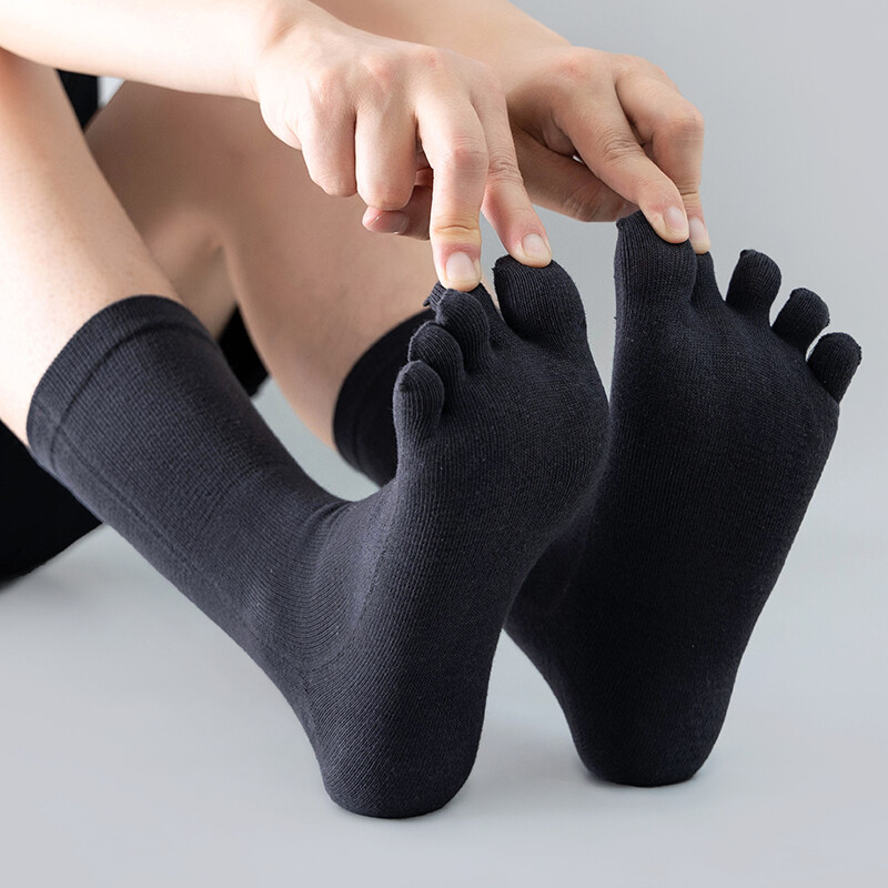 5Pack 100% Cotton Five Finger Toe Crew Ankle Solid Athletic Sport Men Socks 7-11
