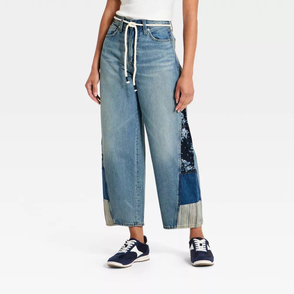 Women High-Rise Easy Barrel Bandana Print Jeans – Universal Thread Medium Wash