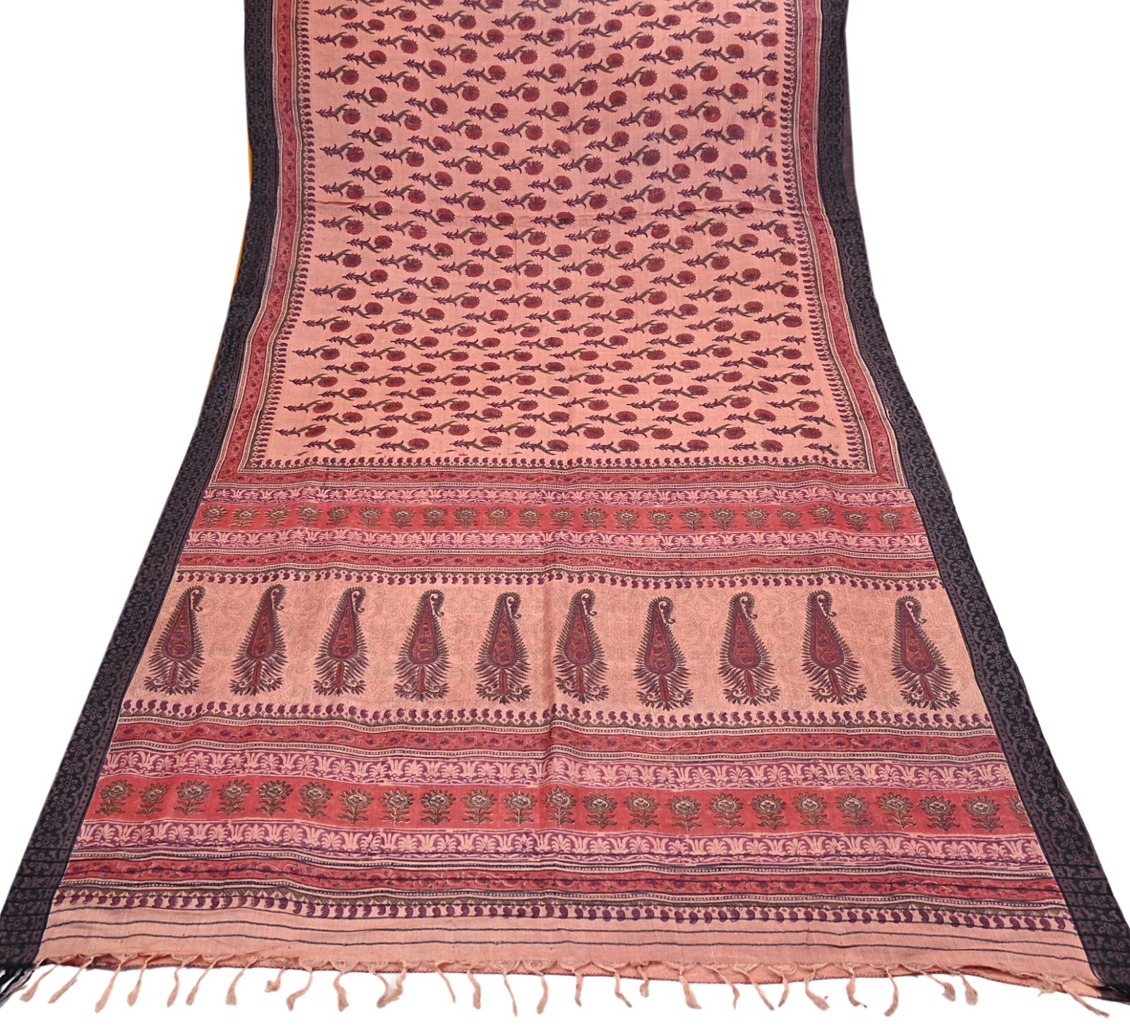 Vintage Peach Wool Saree Indian Pure Woolen Woven Floral Fabric 6Yard Soft Warm
