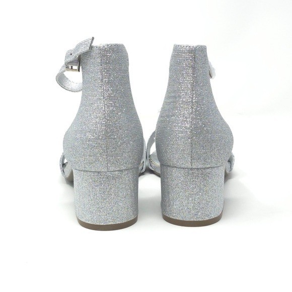 Sugar Noelle Silver Glitter Ankle Strap Block Heel Sandals Size 6M