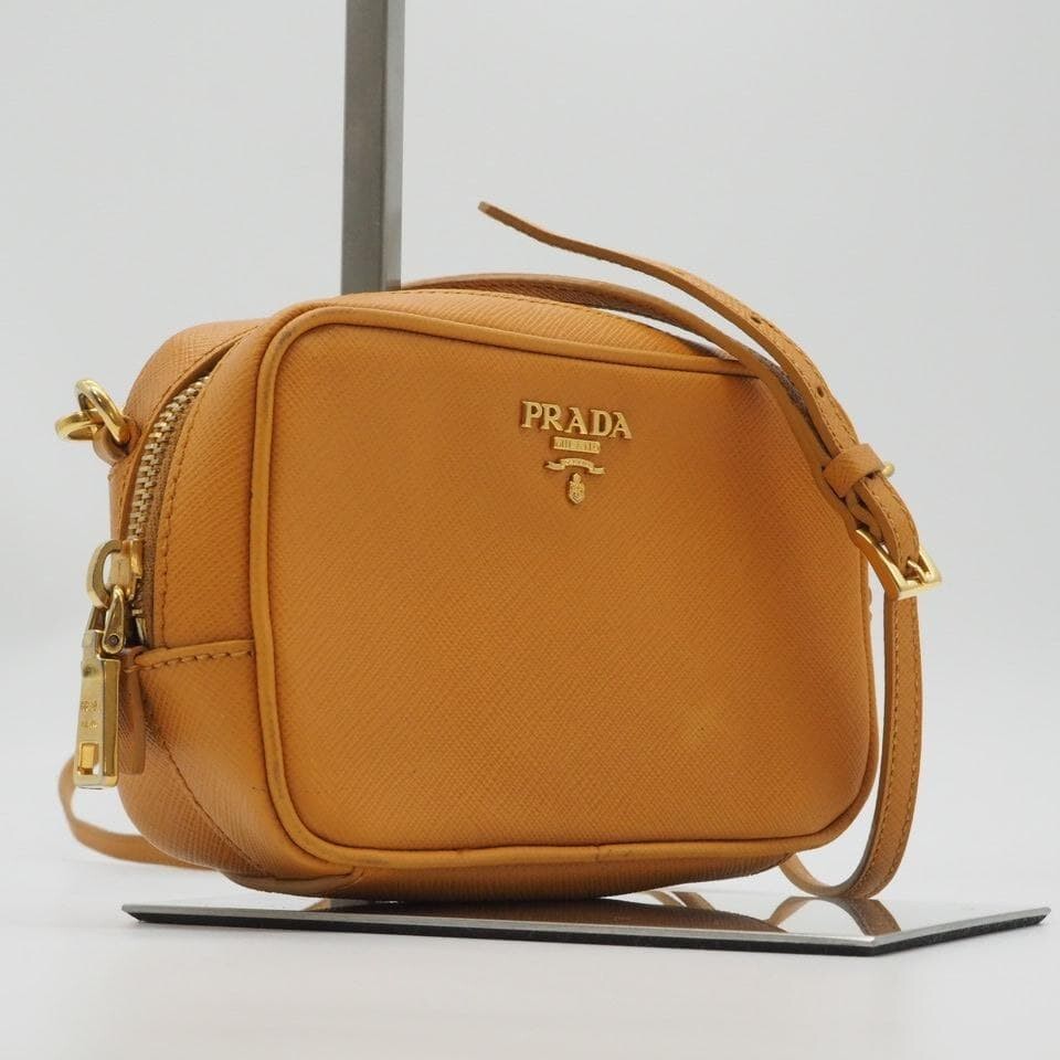 Prada Saffiano Leather Camel Camera Bag Crossbody Gold Hardware Auth
