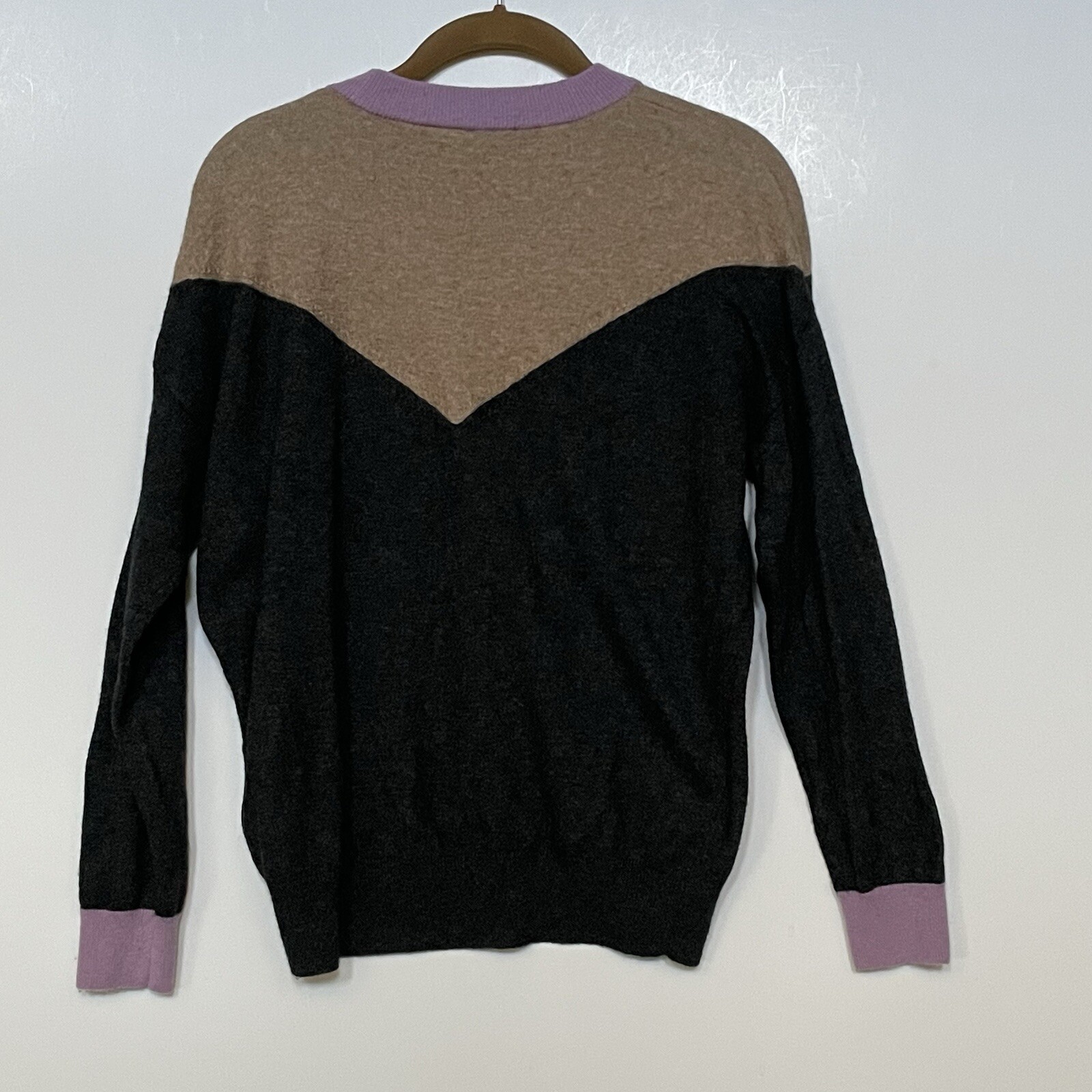 Madewell Sweater Womens Sz S Colorblock Brown Gray Pink Wool Blend Yoke Pullover