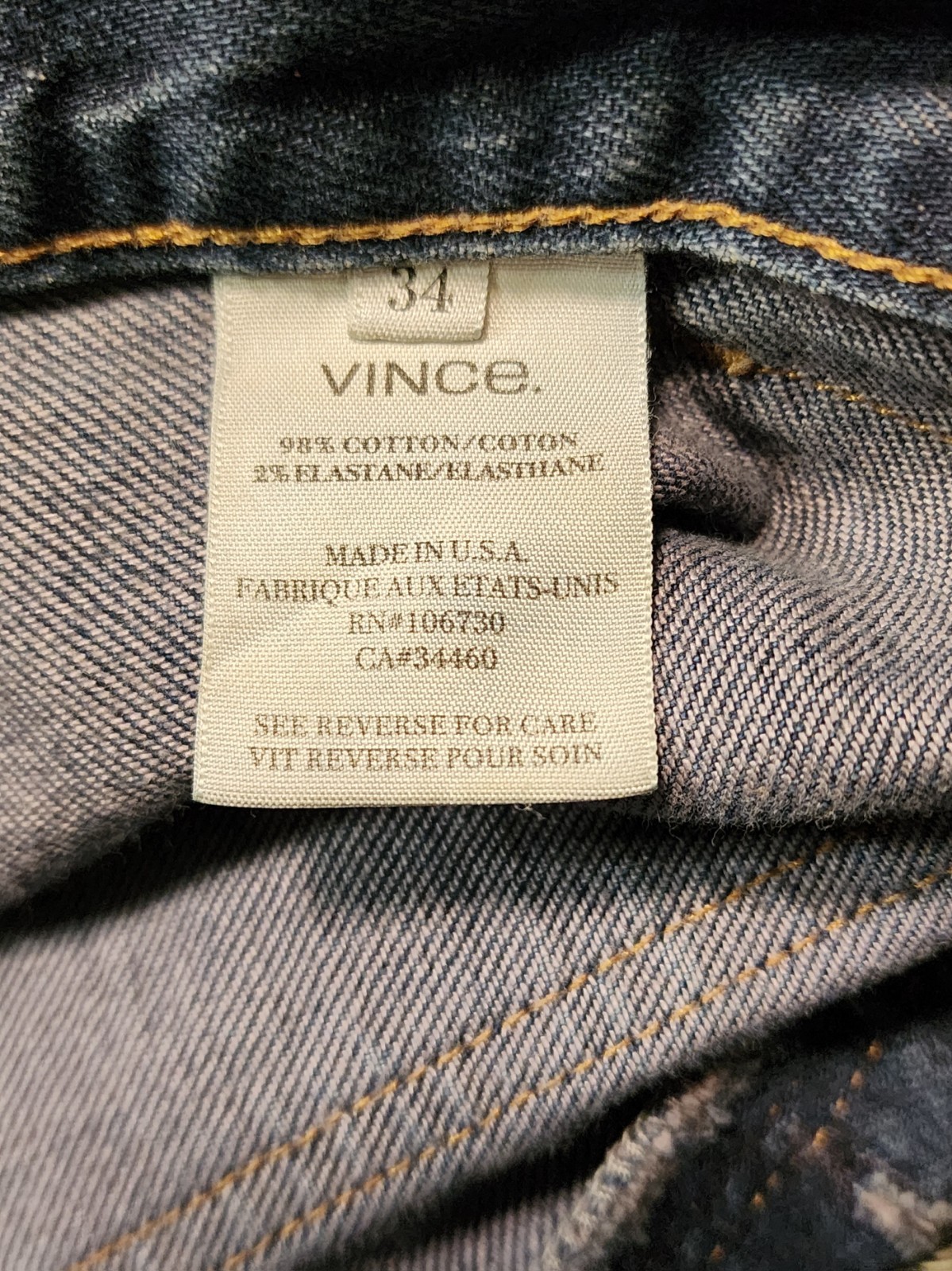 Vince 34×28 Distressed Stone Washed Blue Jeans Front Pocket Cargo Made In Usa