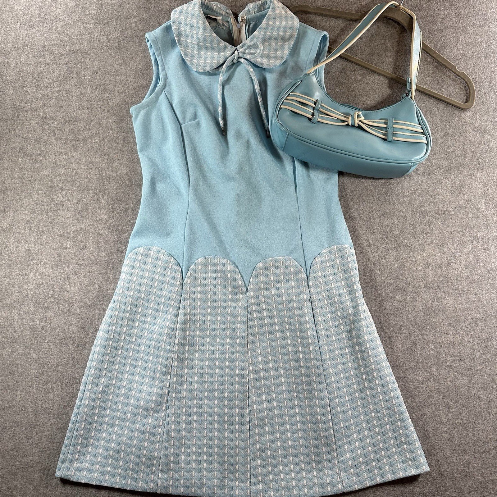 Vintage 60s/70s A Preferred Fashion Drop Waist Summer Dress Blue White S/M