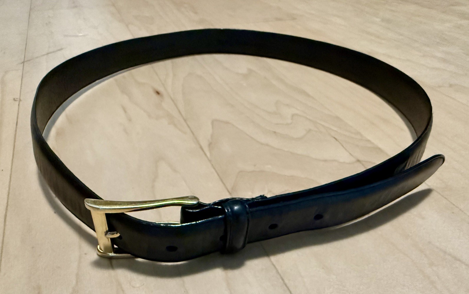 Polo Ralph Lauren Italian Saddle Leather Dress Belt Black Gold Buckle Men’s 38