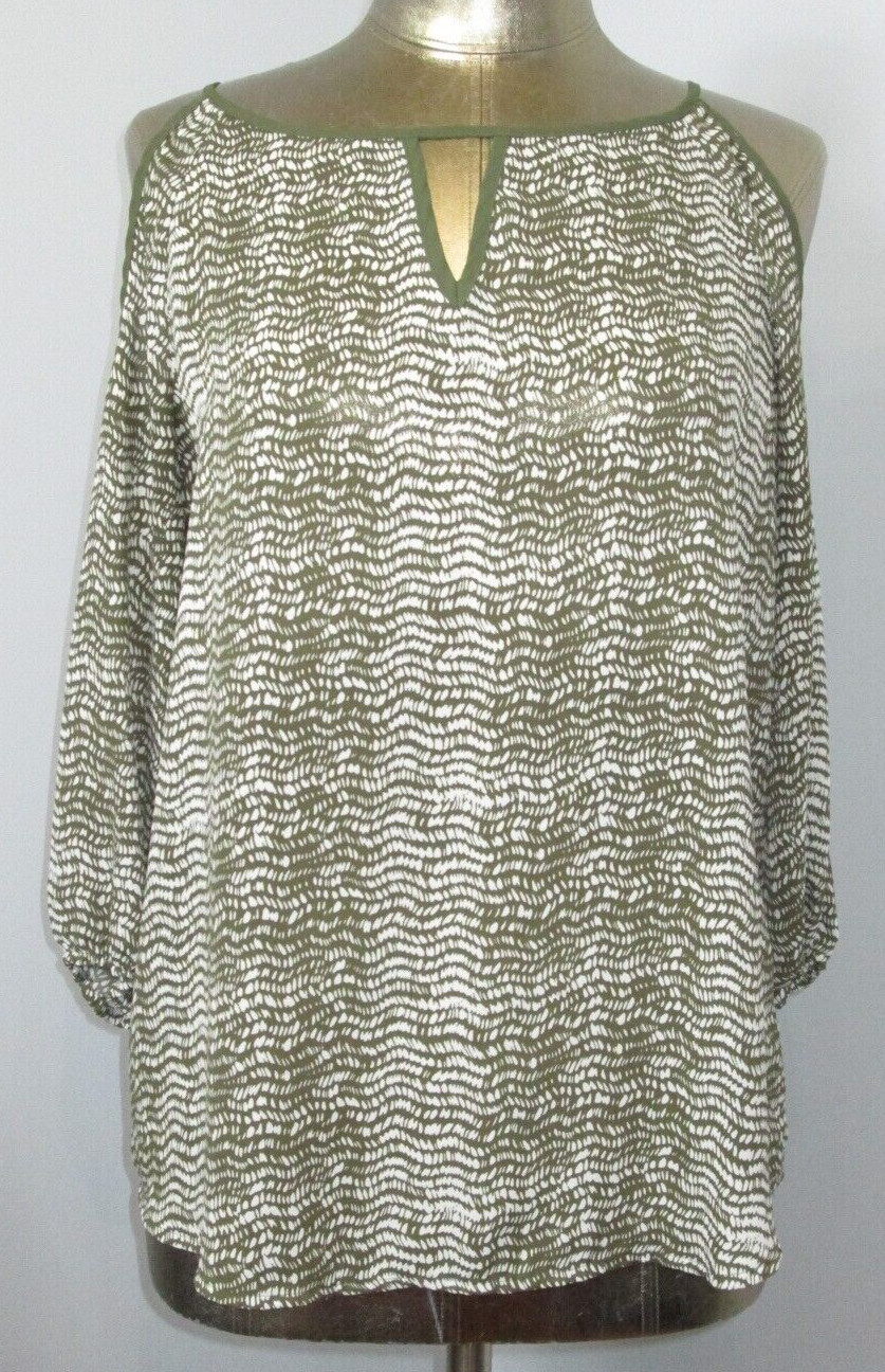 Apt 9 Green Cold Shoulder Sleeve Top Womens Size M Chest 42 Graphic 316-31951