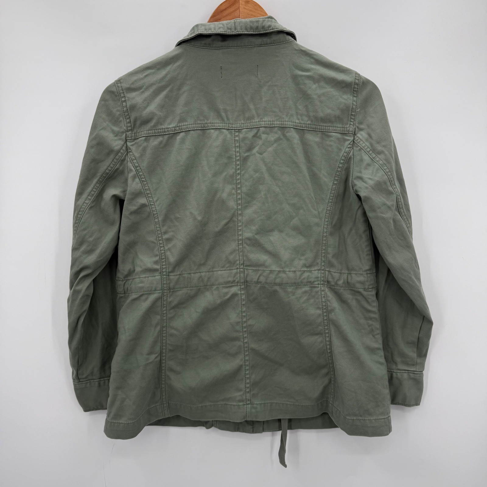 Talbots Petite Twill Field Jacket Olive Green Utility Safari Button Zip NEW