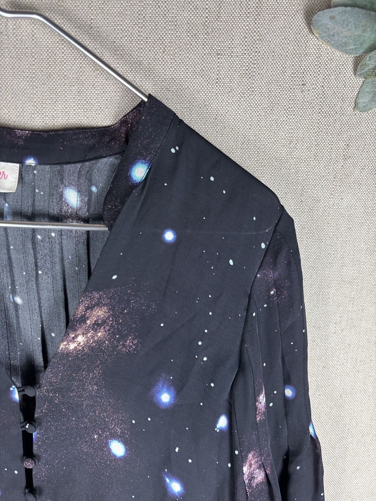 Parker Black Silk Celestial Print Button-Front Blouse Extra Small