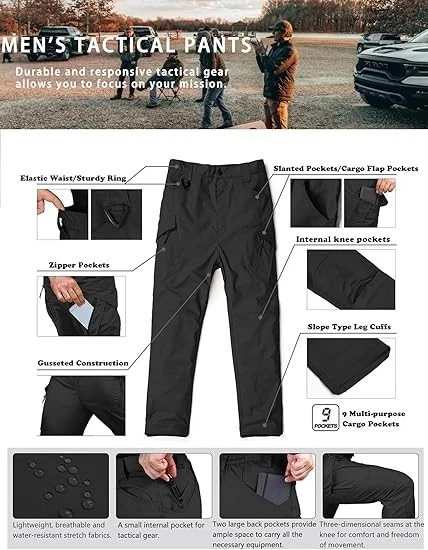 Mens Cargo Pants Work Combat Pants Outdoor Hiking Waterproof Trousers Tactical
