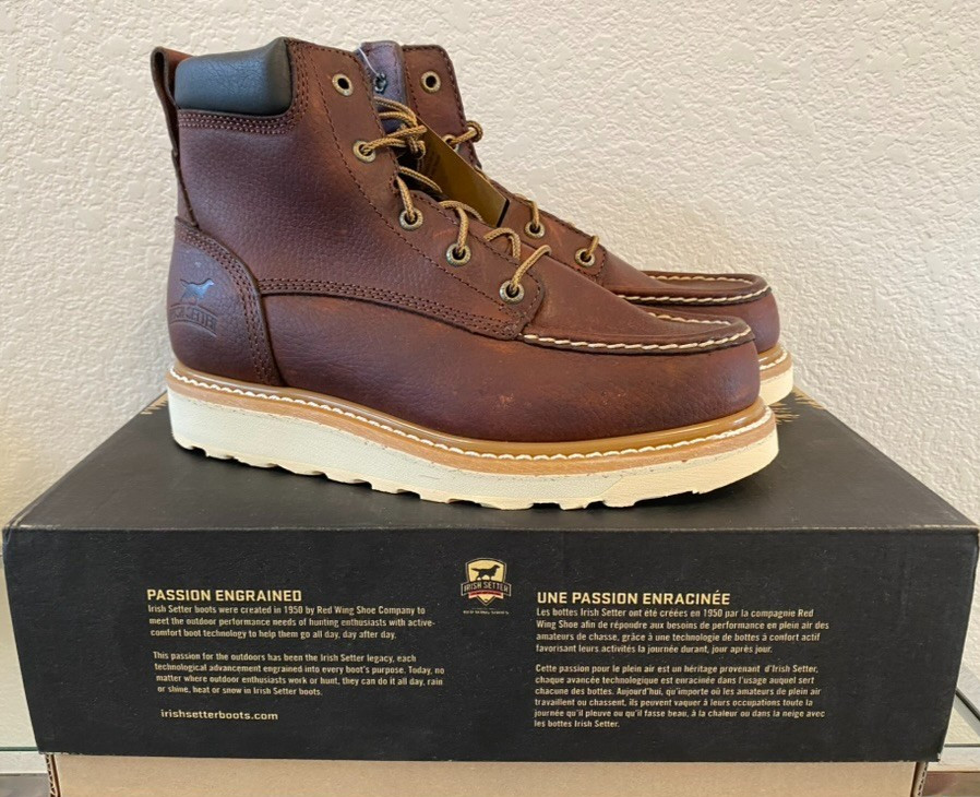 Irish Setter 83605 Ashby Mens 8 EE Wide Soft Toe Walnut 6″ Boot Retail Box