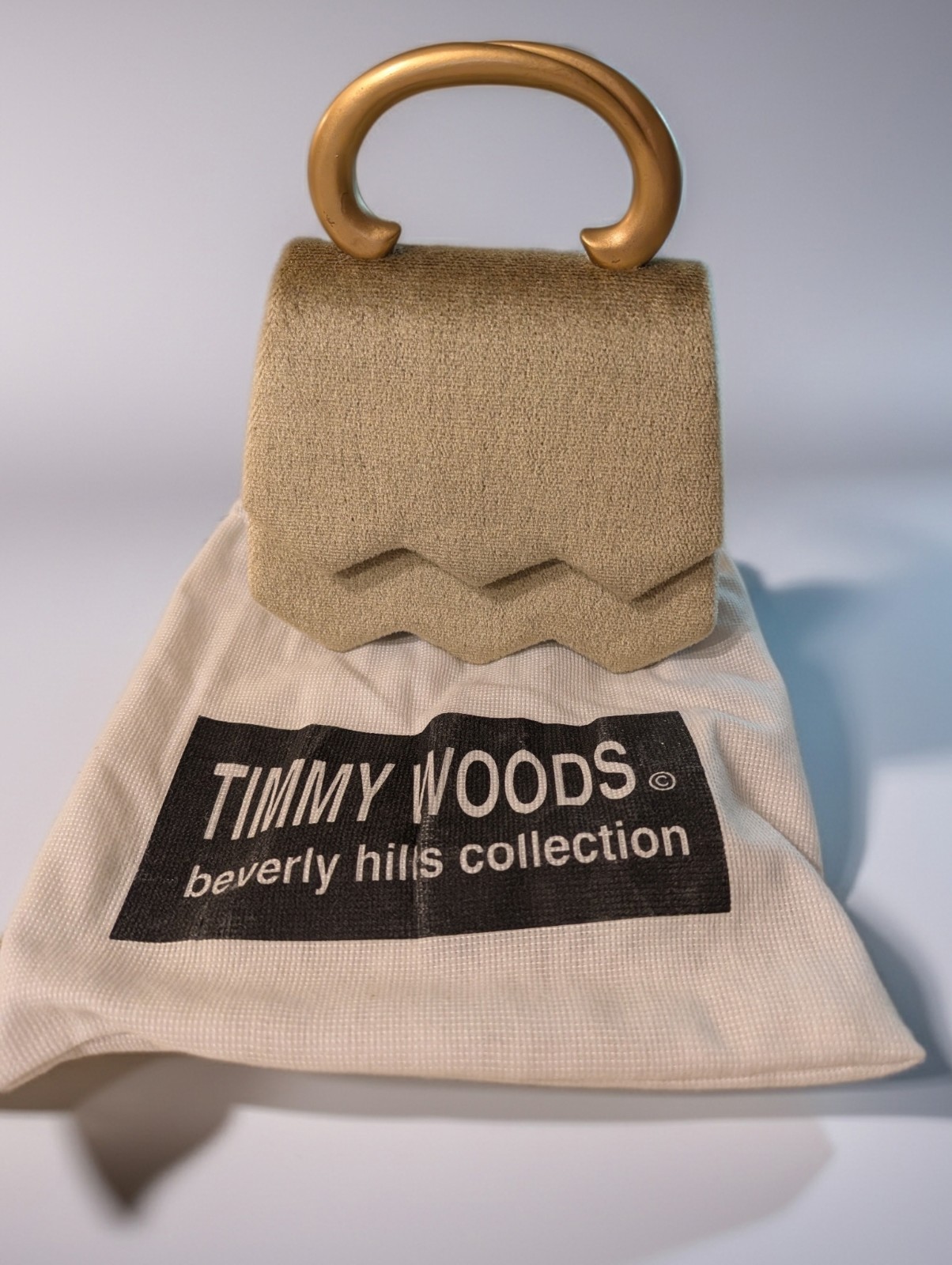 Timmy Woods Beige Top Handle Evening Bag Gold Handle Gold Hardware Bag