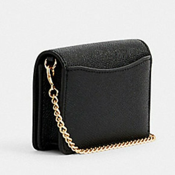🐼💦 Coach C0059 🐼💦 Black Leather Mini Chain Wallet Card Crossbody Bag 🐼D9 *2