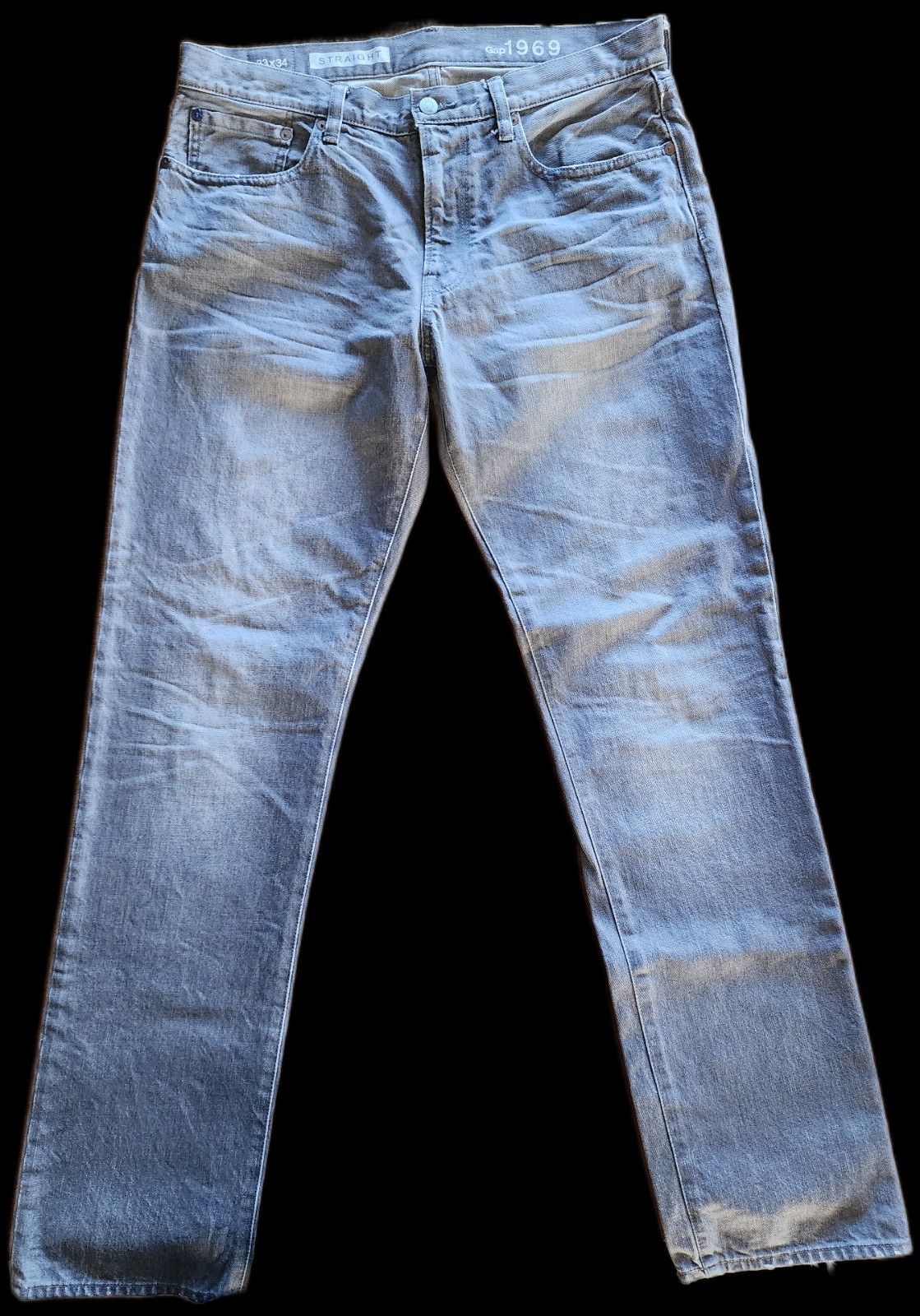 Gap 1969 Men’s Straight Jeans 33×34 Gray Faded Distressed 100% Cotton Denim male