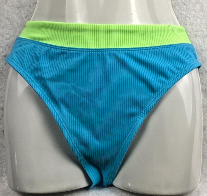 Macys Salt+Cove Womens Medium Blue Neon Green Ribbed Bikini Bottom NWOT