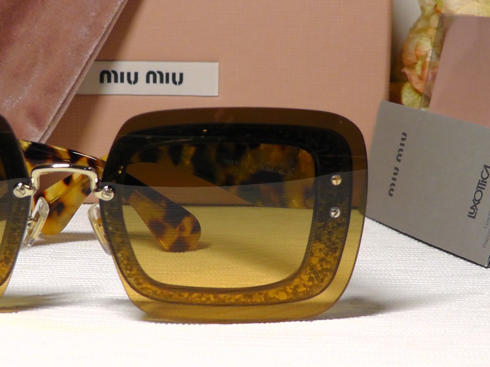 MIU MIU MU01RS67 Light Havana Glitter Frame Yellow Lens 67 17 140**ITALY***NIB**