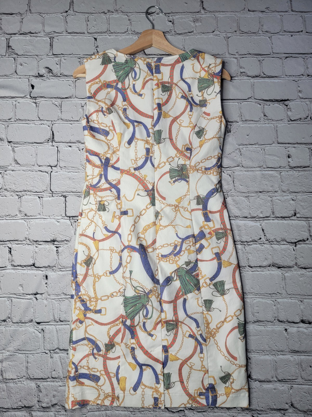 Madeleine Sleeveless Shift Dress With Chain Print In Natural White Size 6