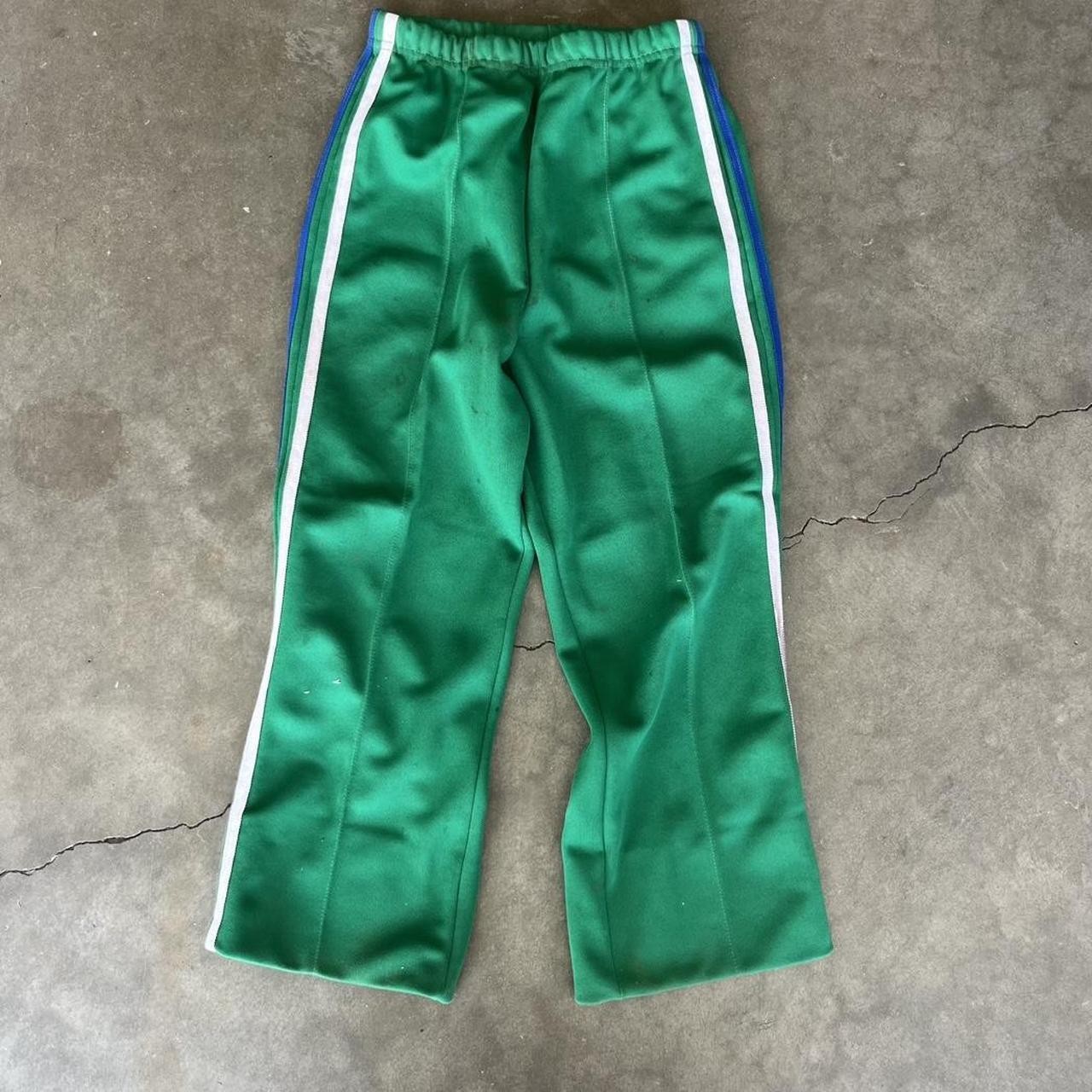 true vintage 70s broderick athletic track pants set green blue white, argonauts