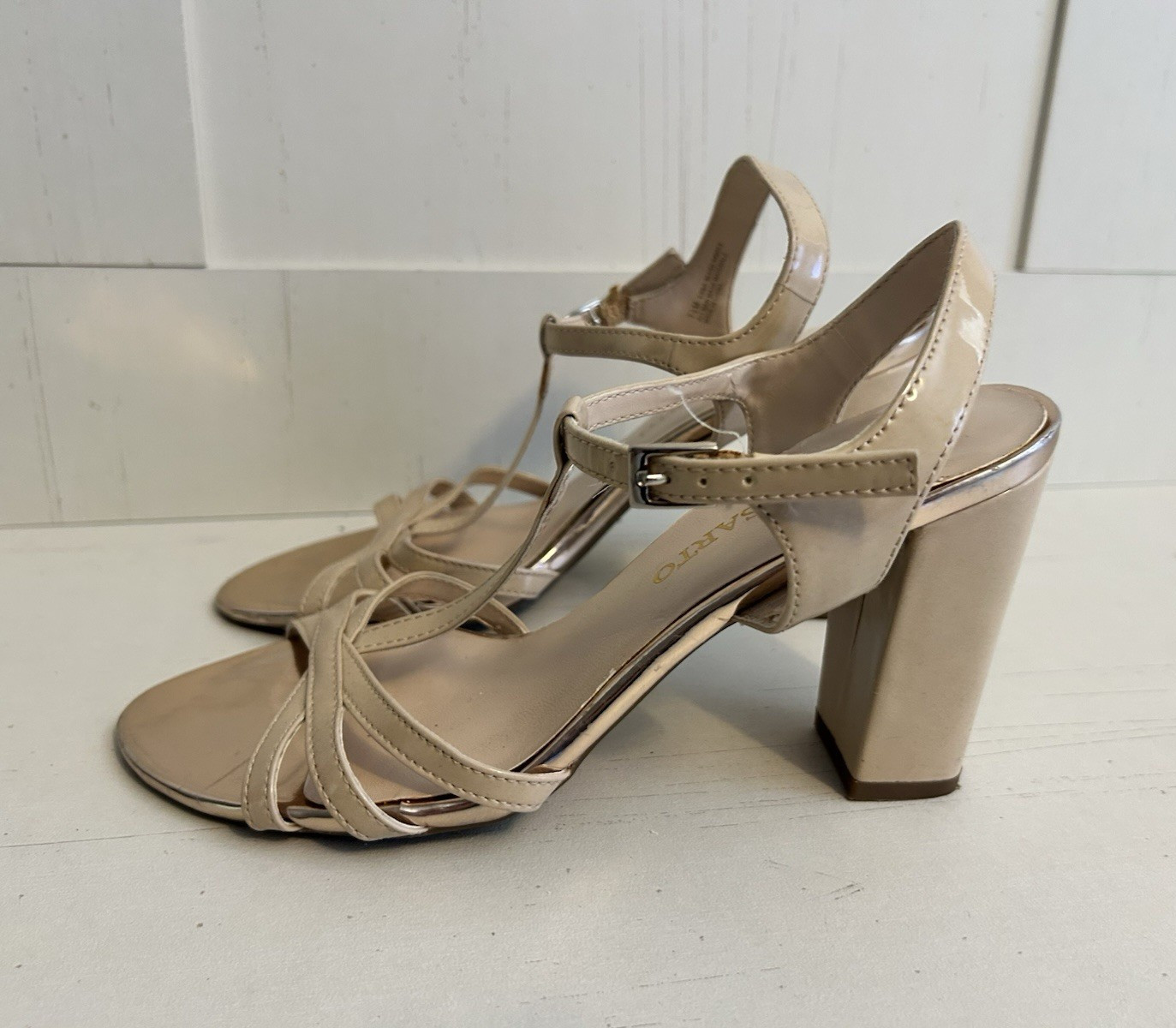 Franco Sarto Women’s Beige Leather Strappy Open Toe Ankle Strap Buckle 7.5M