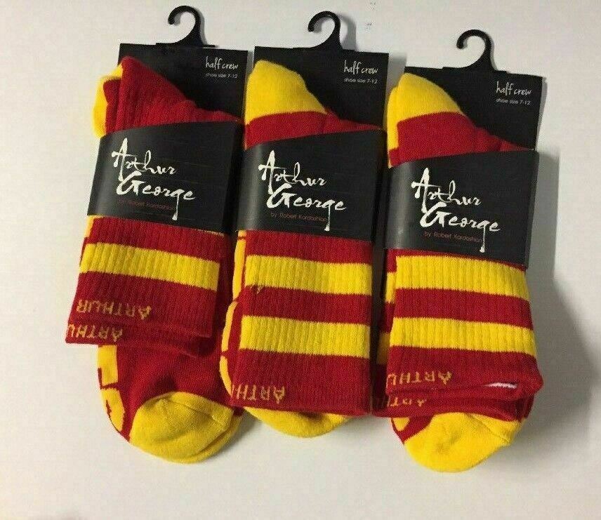 One Pair of Arthur George Love Hurts Half Crew Socks Size 7-12 Red/Yellow