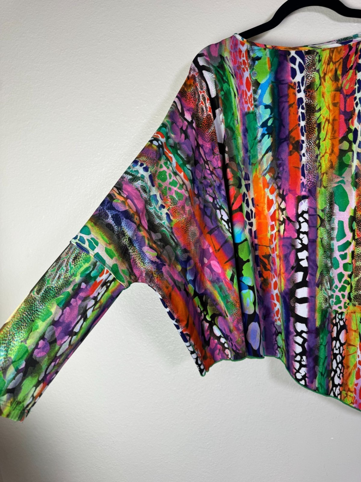 Jon Den Multicolor Artsy Long Sleeves Top Women size XL Asymmetrical Dolman Boho
