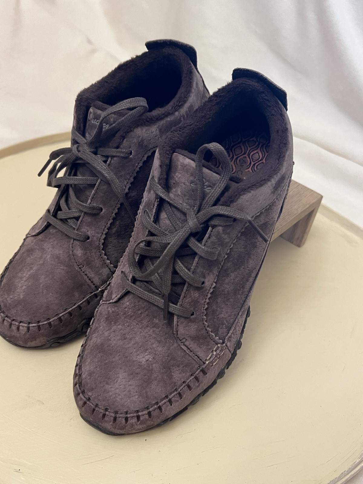 Skechers Bikers-Lineage Chukka Boots Women 7.5 Chocolate Leather Lace-Up Moc Toe
