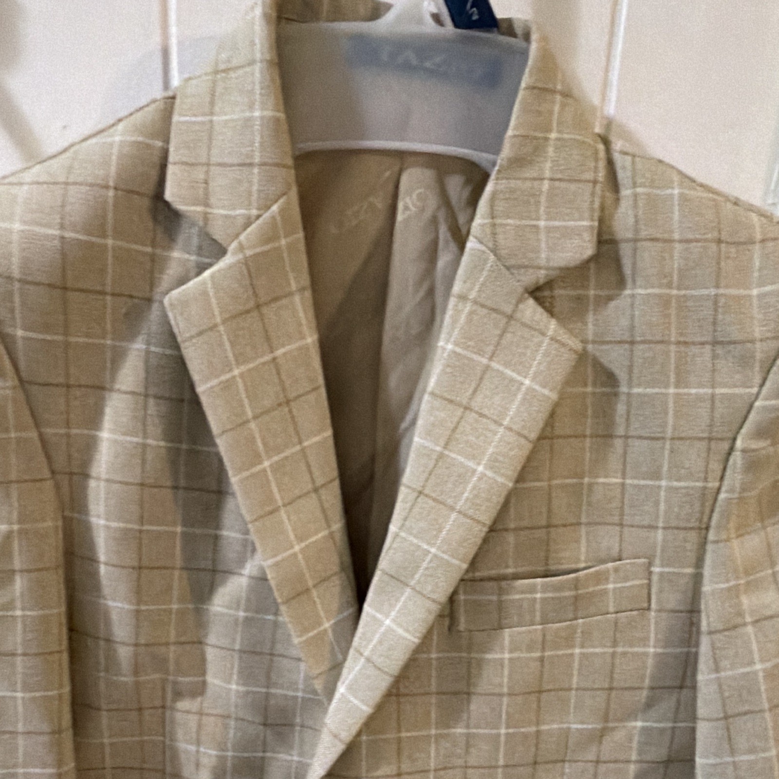 Tazio Beige Plaid Tuxedo Blazer 8 Regular Single-Breasted 2-Button Notch