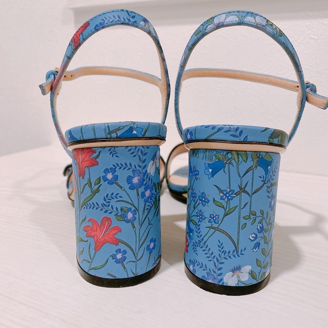 Used Gucci Flora Sandals Size 36 Blue Heel Height 7.1-10cm