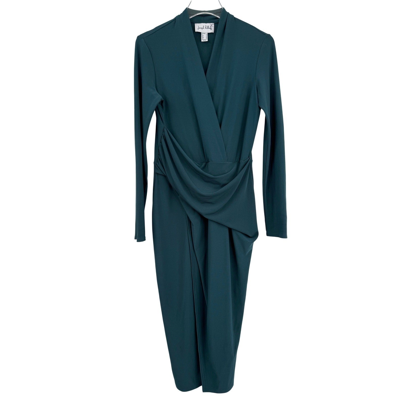 Joseph Ribkoff Draped Wrap Midi Dress Women 8 Forest Green Long Sleeve