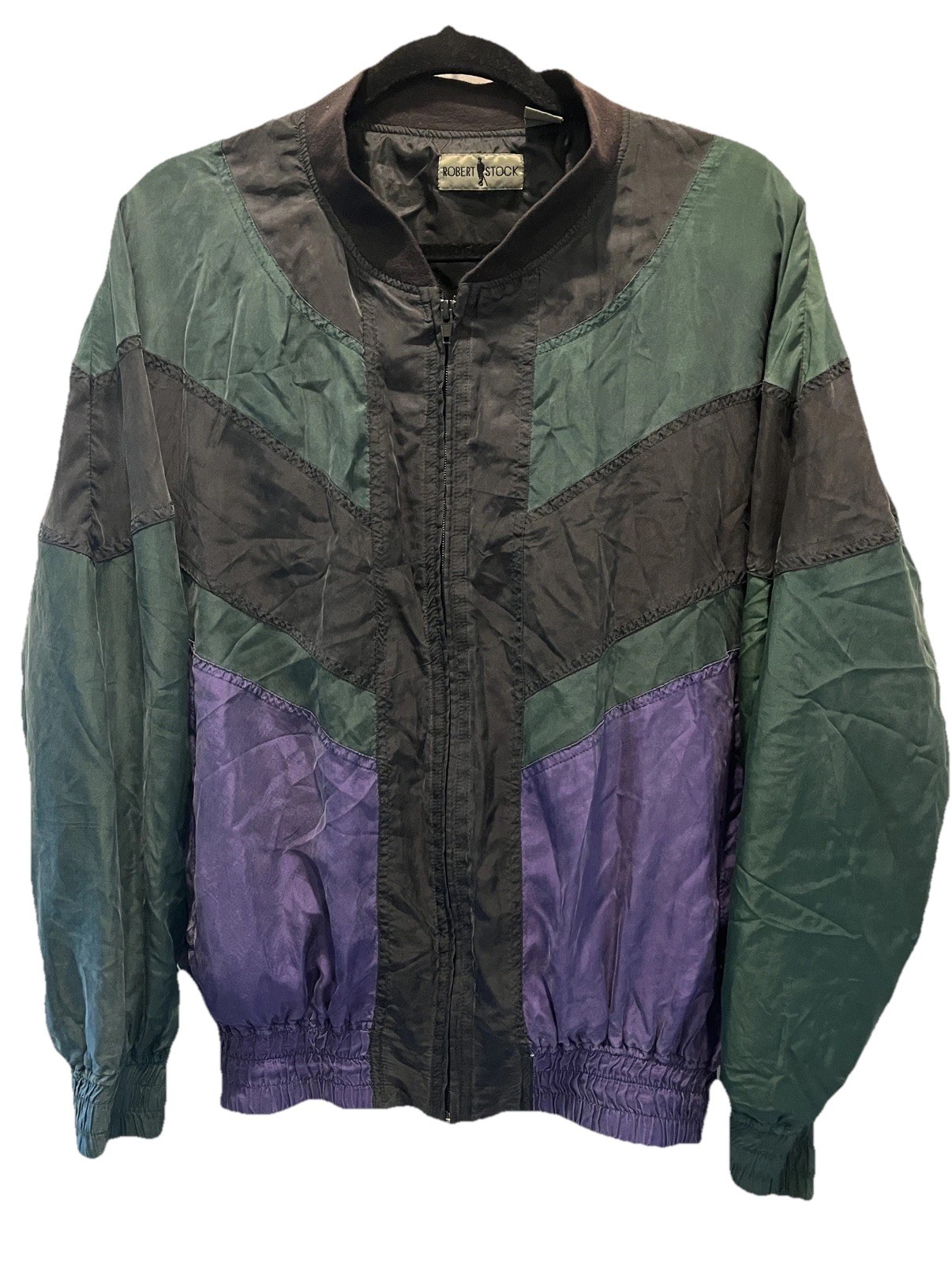 Vintage Robert Stock Silk Color-block Windbreaker Bomber Jacket Size Medium