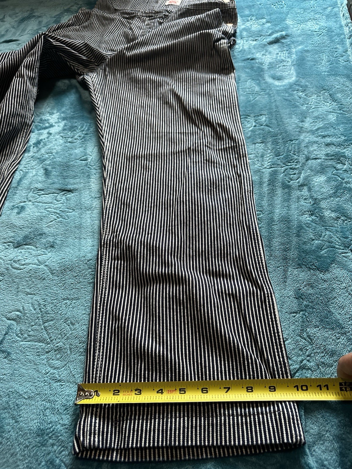 Round House Blue/White Stripe Cotton Denim Bib Overalls 36×34 Made in USA Lot 45