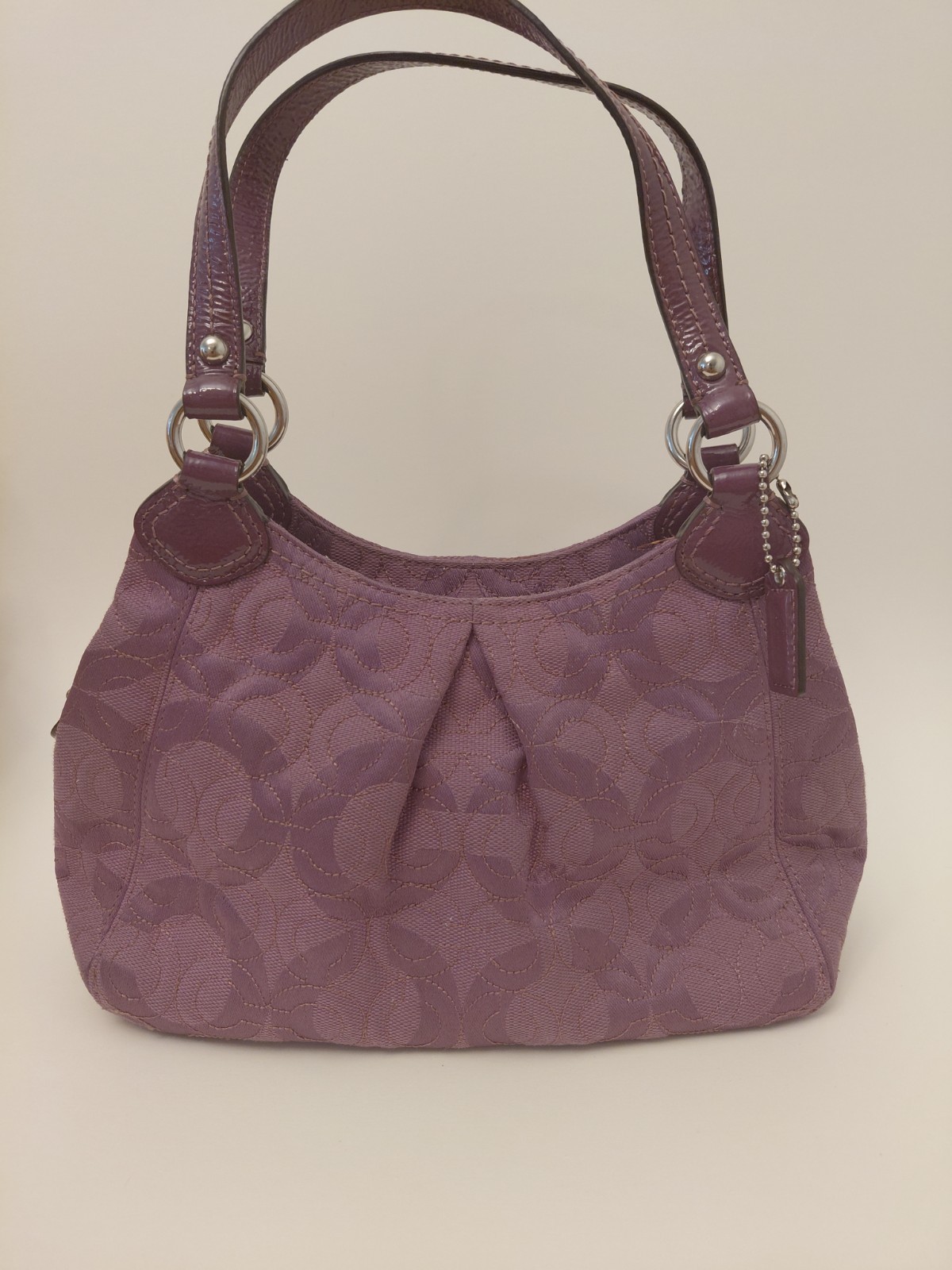 Coach Signature C Purple Jacquard Shoulder Bag Pleated Hobo Satchel 42949