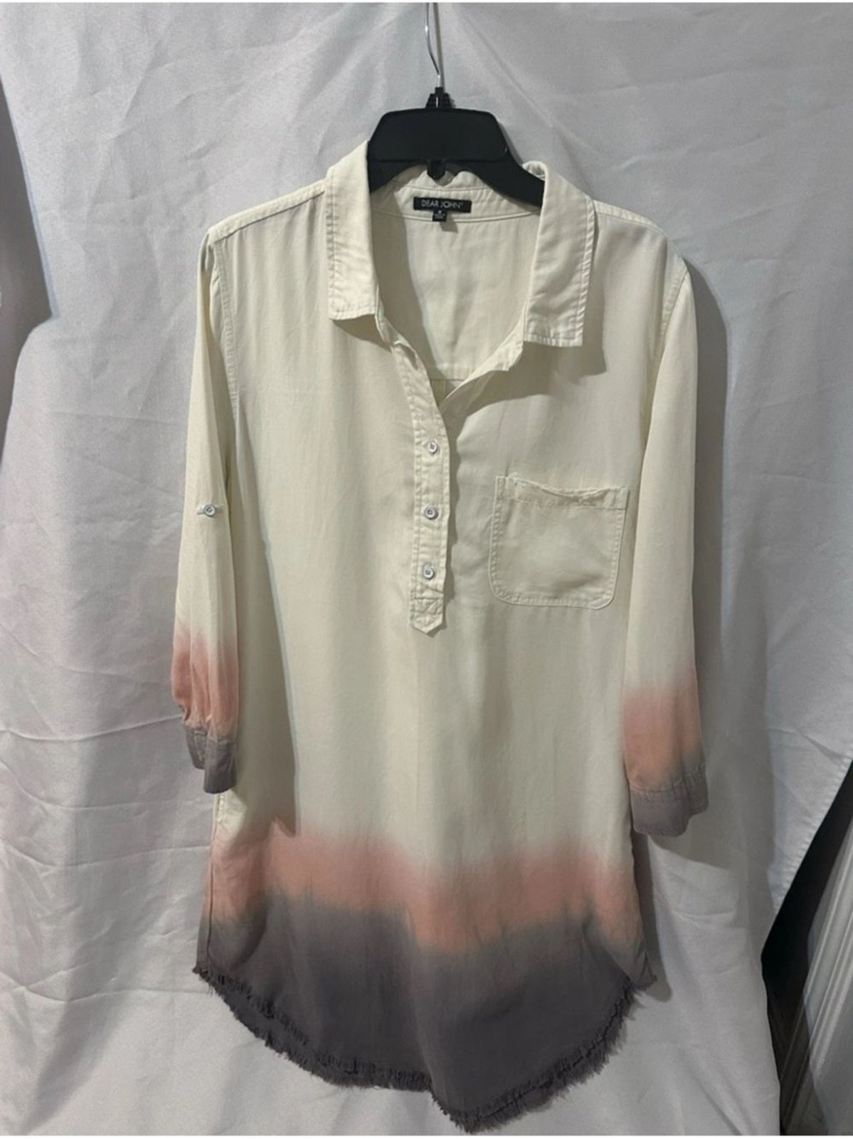Cream Dip-Dye Tunic Top with Pink and Gray Ombre Dear John
