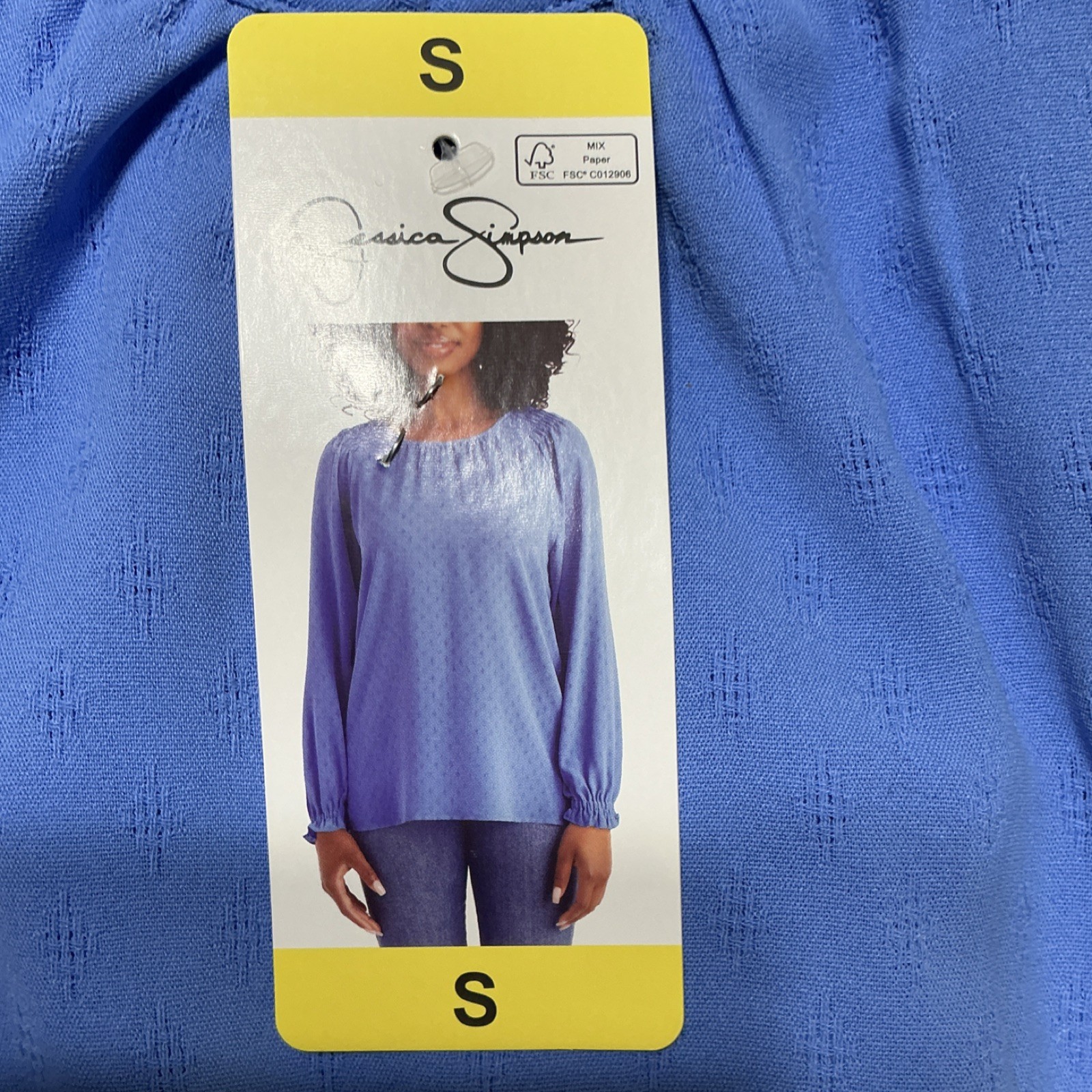 Jessica Simpson Blue Solid Woven Textured Ruffle Long Sleeve Blouse Women’s S