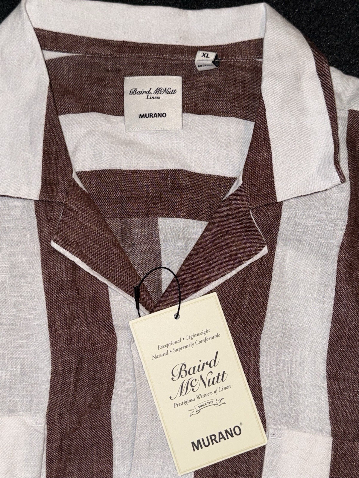 Baird McNutt Men’s XL Brown Linen Murano Short Sleeve Casual Button-Up Shirt NWT