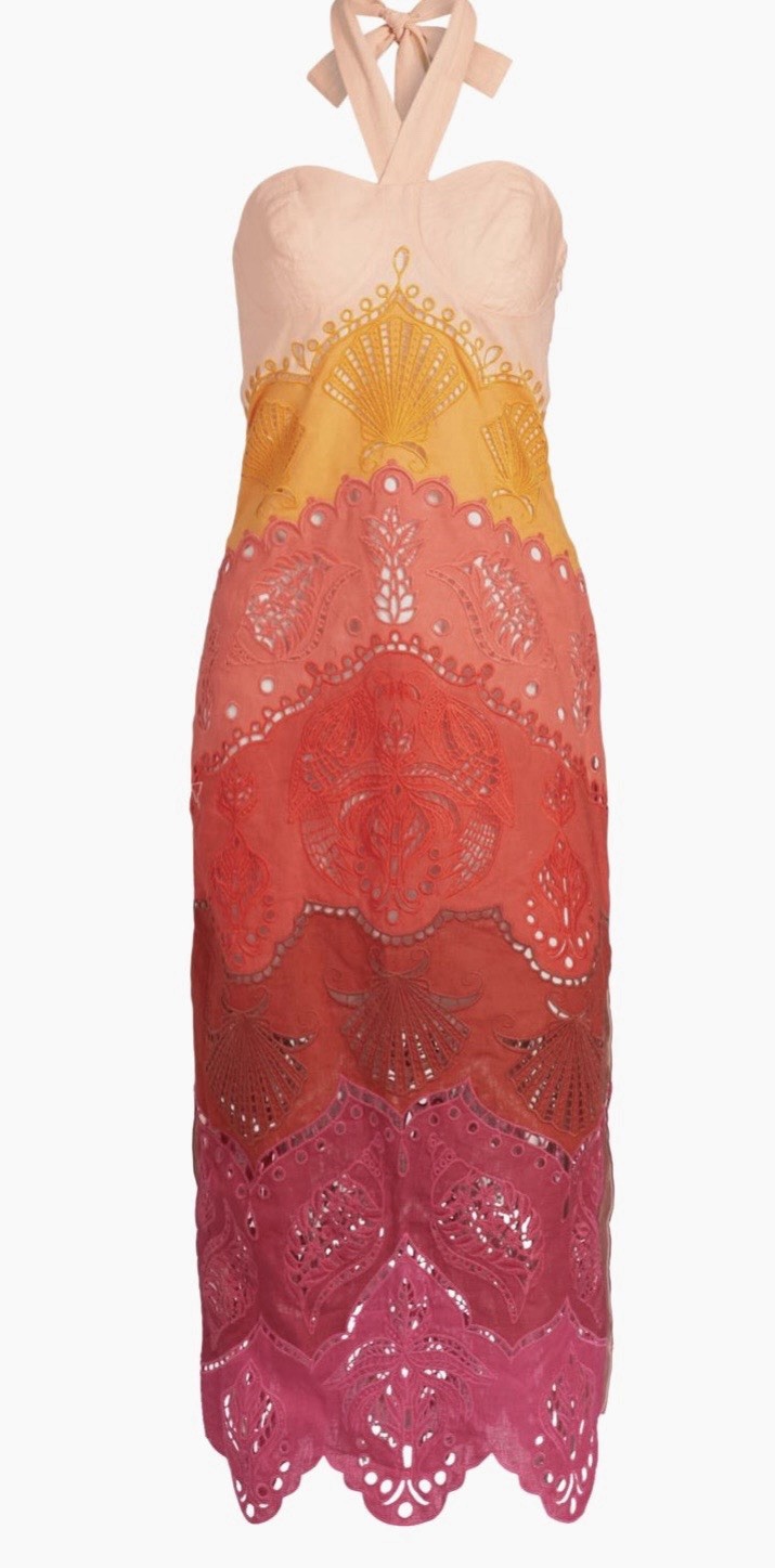 Farm Rio Women’s L Multicolor Embroidered Halter Sleeveless Long Sundress