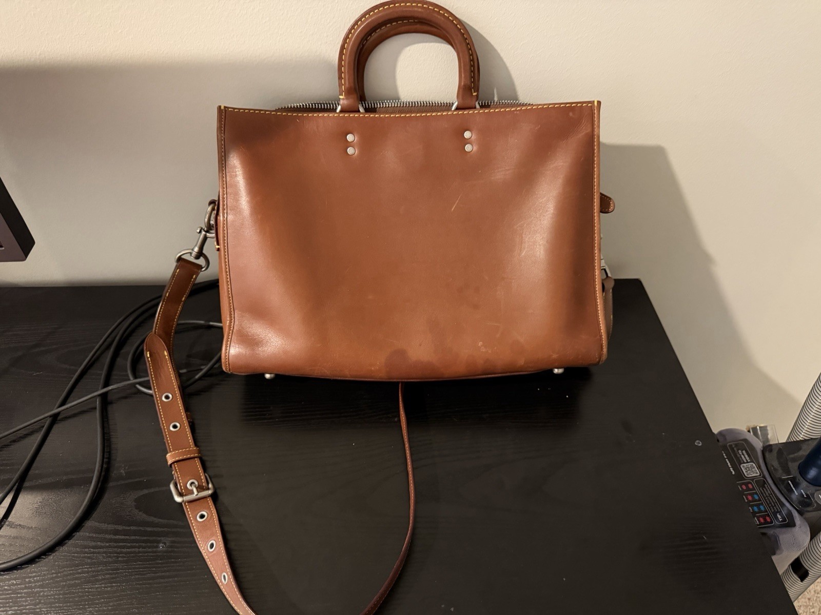 Coach Brown Zip Satchel Top Handle Bag w/ Detachable Strap, Studs, Pockets