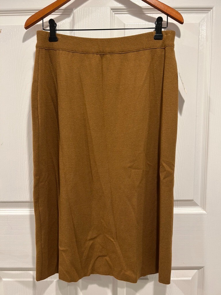 NWT Gispa size Large Caramel Brown Lined Knit straight long skirt elastic waist