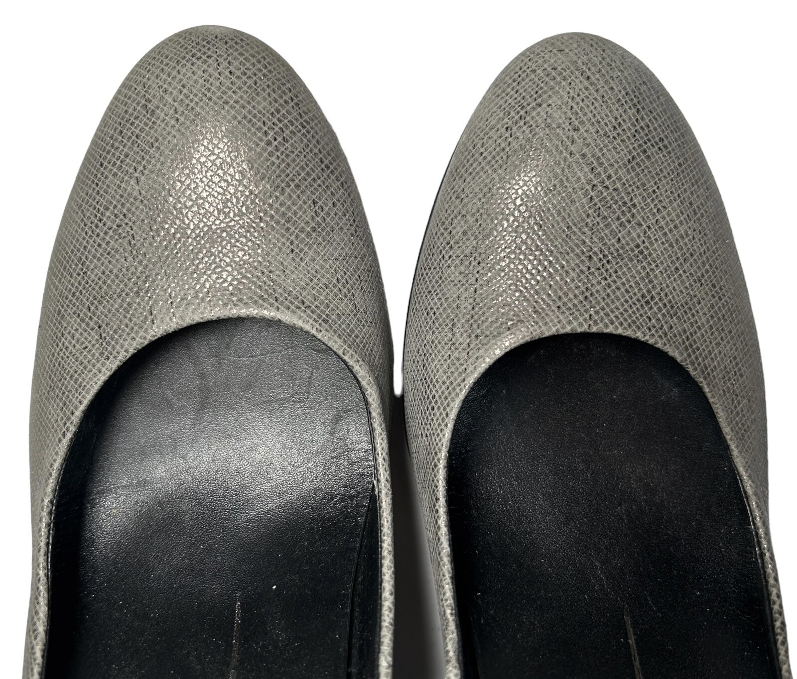 ECCO Shape75 Sleek Pump Heel SIZE 5.5 Grey Metallic Crosshatch Leather EU 36*