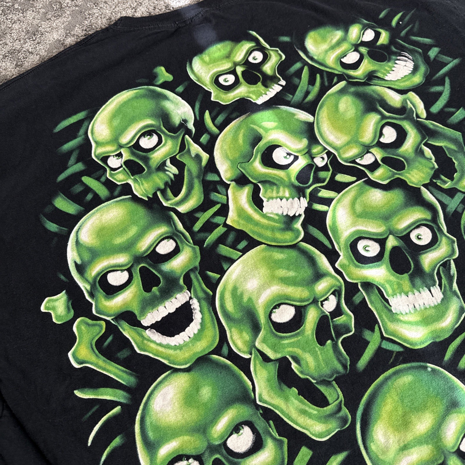 Liquid Blue All Over Green Skull Print Shirt 4XL Vintage 2001 Juicy J Authentic