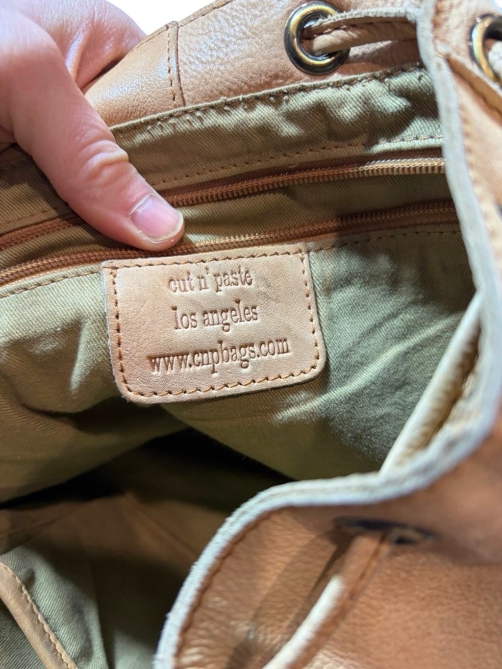 Cut N Paste Leather Backpack Tan Cargo Pocket Slouchy Distressed Boho flaw