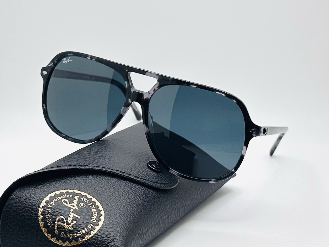 Ray-Ban RB2198 Bill 60mm Pilot Oversized Sunglasses Gray Havana Frame Gray Lens