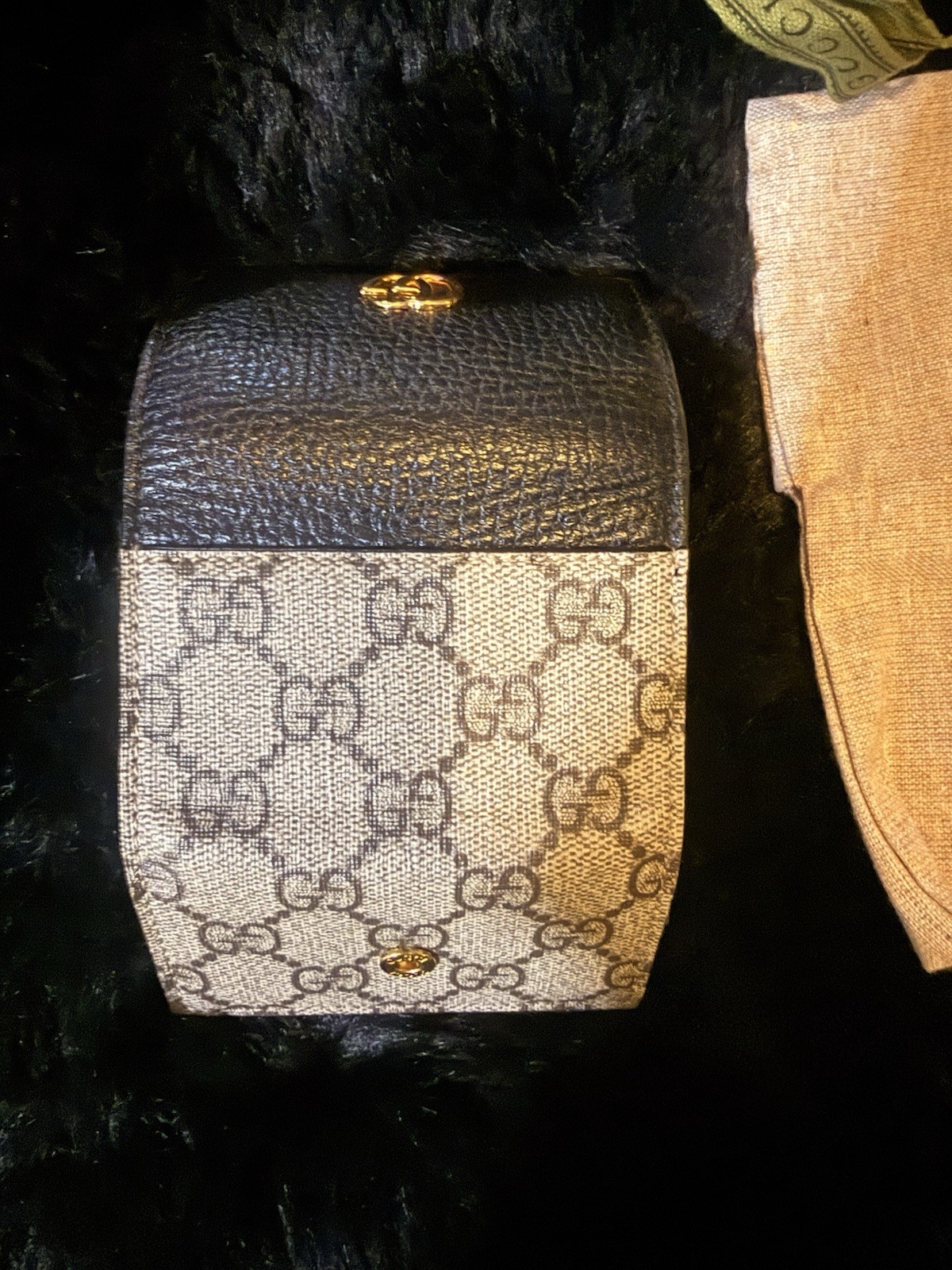 Gucci GG Marmont Key Holder Wallet Black Leather Canvas Gold HW Box