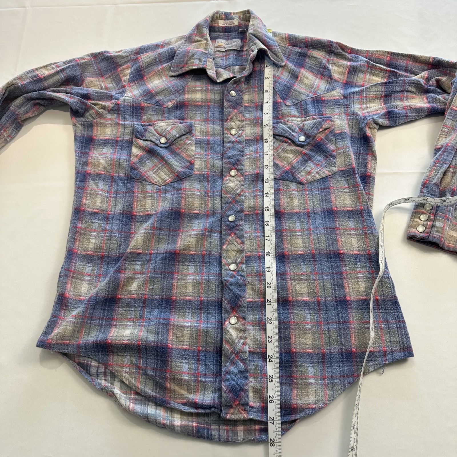 VTG Plainsman Pearl Snap Long Sleeve Shirt Plaid Mens M Western Cowboy