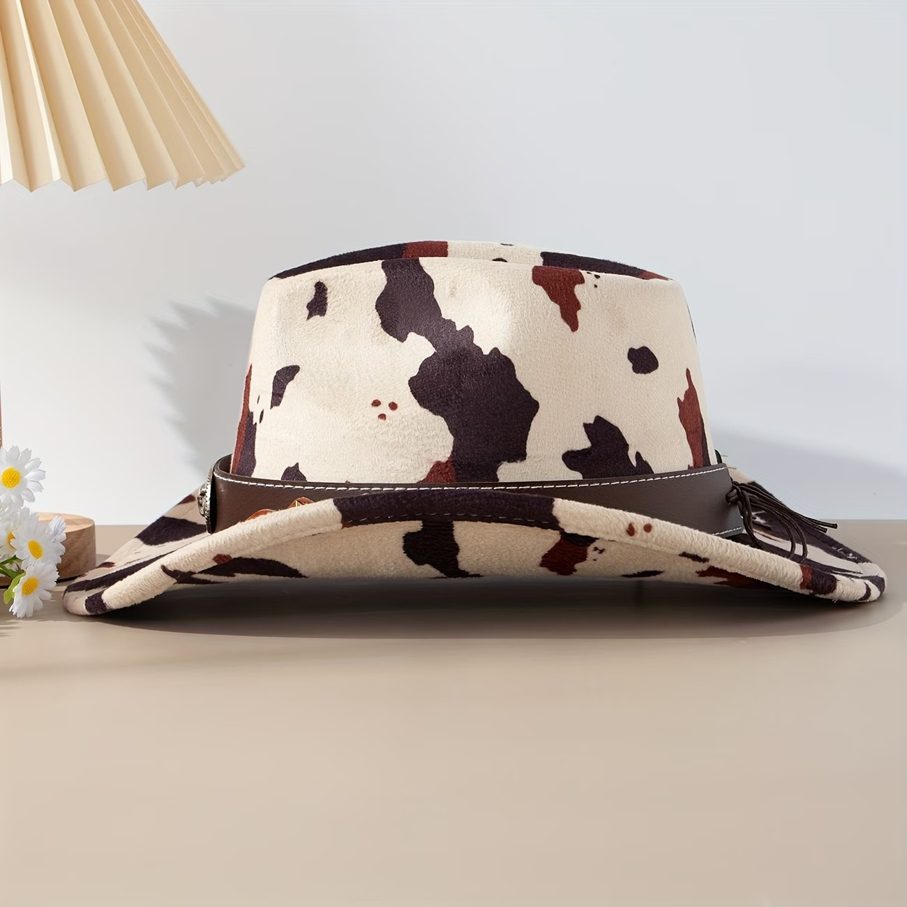 Cow Print Western Cowboy Hat Wide Brim Fedora Rodeo Ranch Cowgirl Unisex