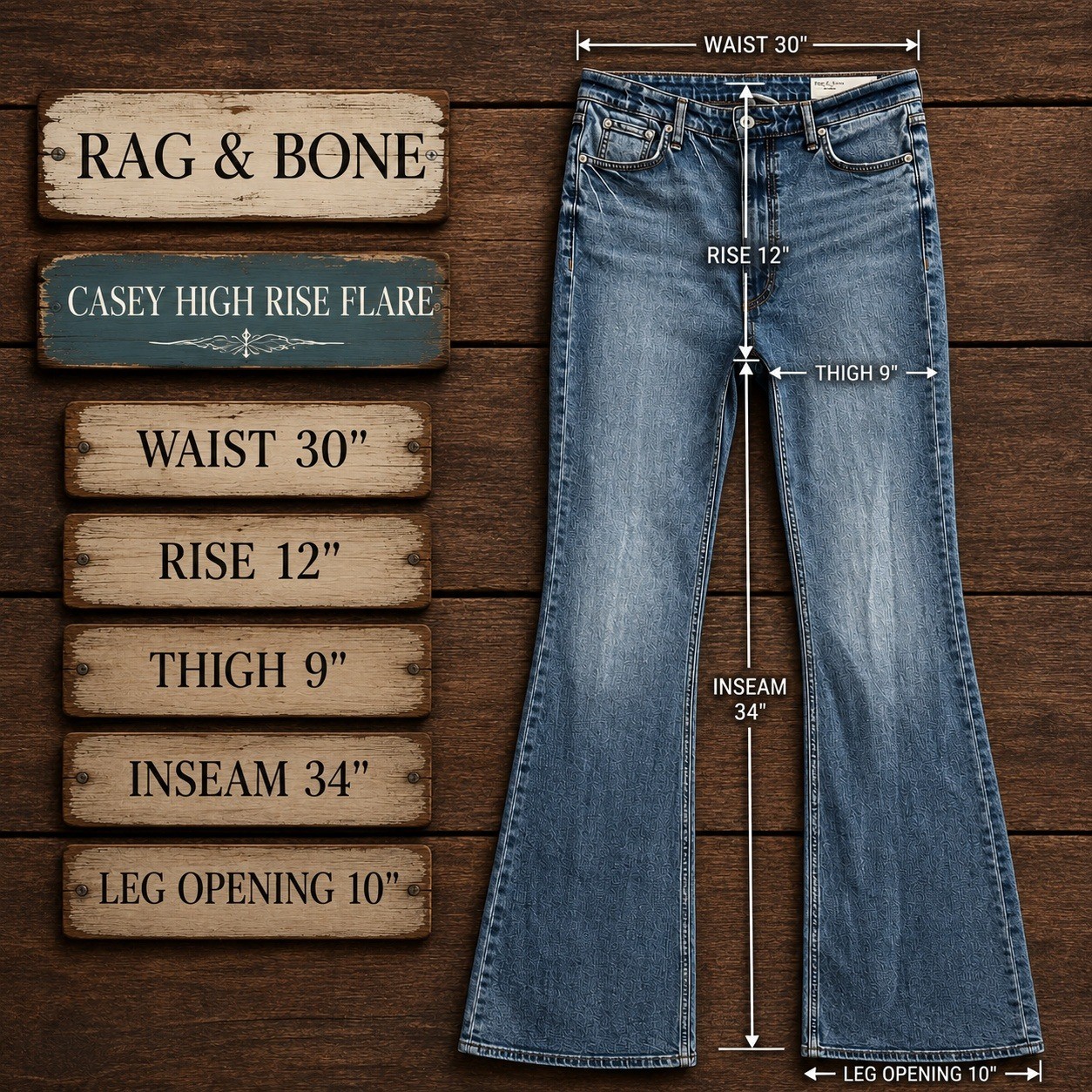 Rag & Bone Casey High Rise Flare Jeans Norwalk Blue Stretch Denim Womens 28×34
