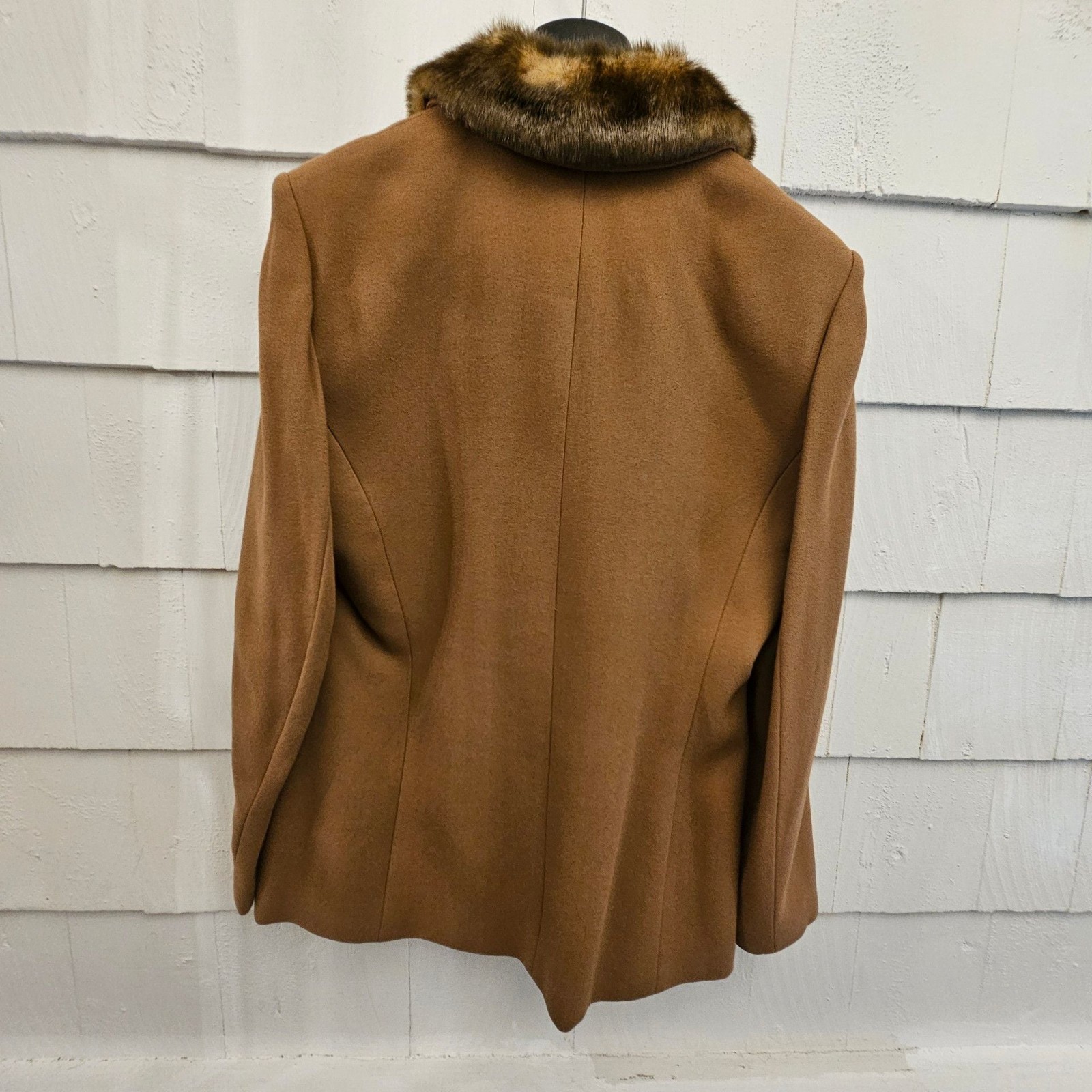 Kasper 2 Pc Pant Suit Women Size 12 Camel Brown Faux Fur Collar Career Pants Set