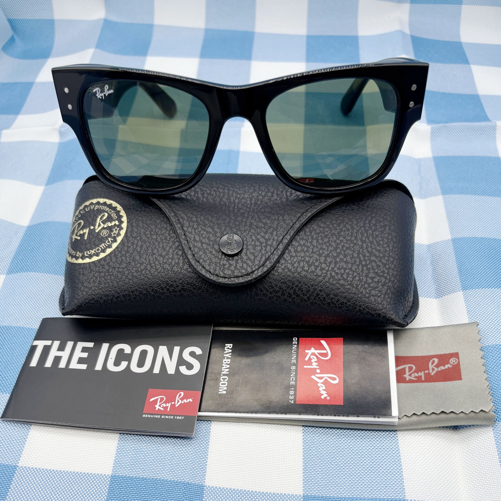 Ray-Ban Mega Wayfarer Sunglasses RB0840S 901/31 Black Frame Green Lens 51-21mm