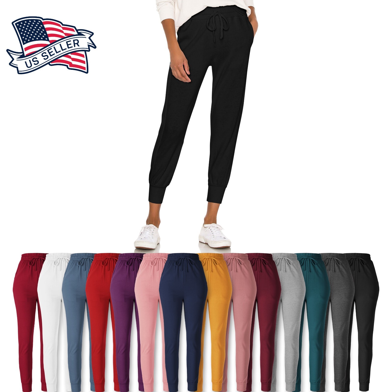 Womens Jogger Pants Sweatpants Lounge wear Drawstring Pockets Pajama Gym Casual