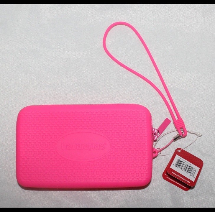 ❤️Havaianas Mini Bag Wristlet Case Silicone Rubber Water Resistant Neon Pink NWT